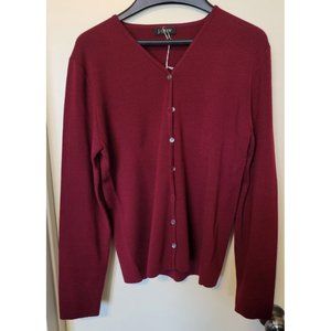 J Crew 100% Merino Wool Button Up V-Neck Sweater Womens M Maroon Burgundy